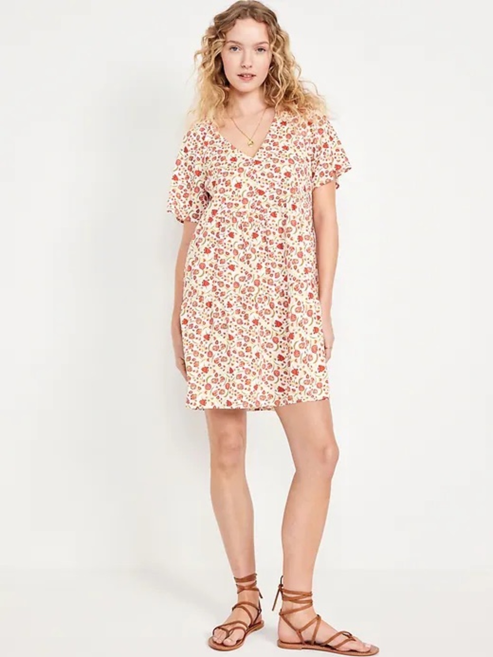 Old Navy V-Neck Mini Swing Dress in Cream Floral